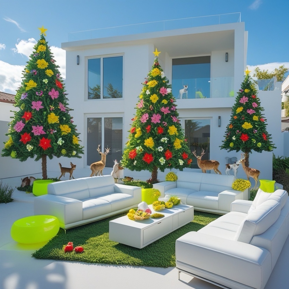 HANDCRAFTED digital art print Festive Holiday Outdoor Christmas Tree wall art - Picture 3 of 12